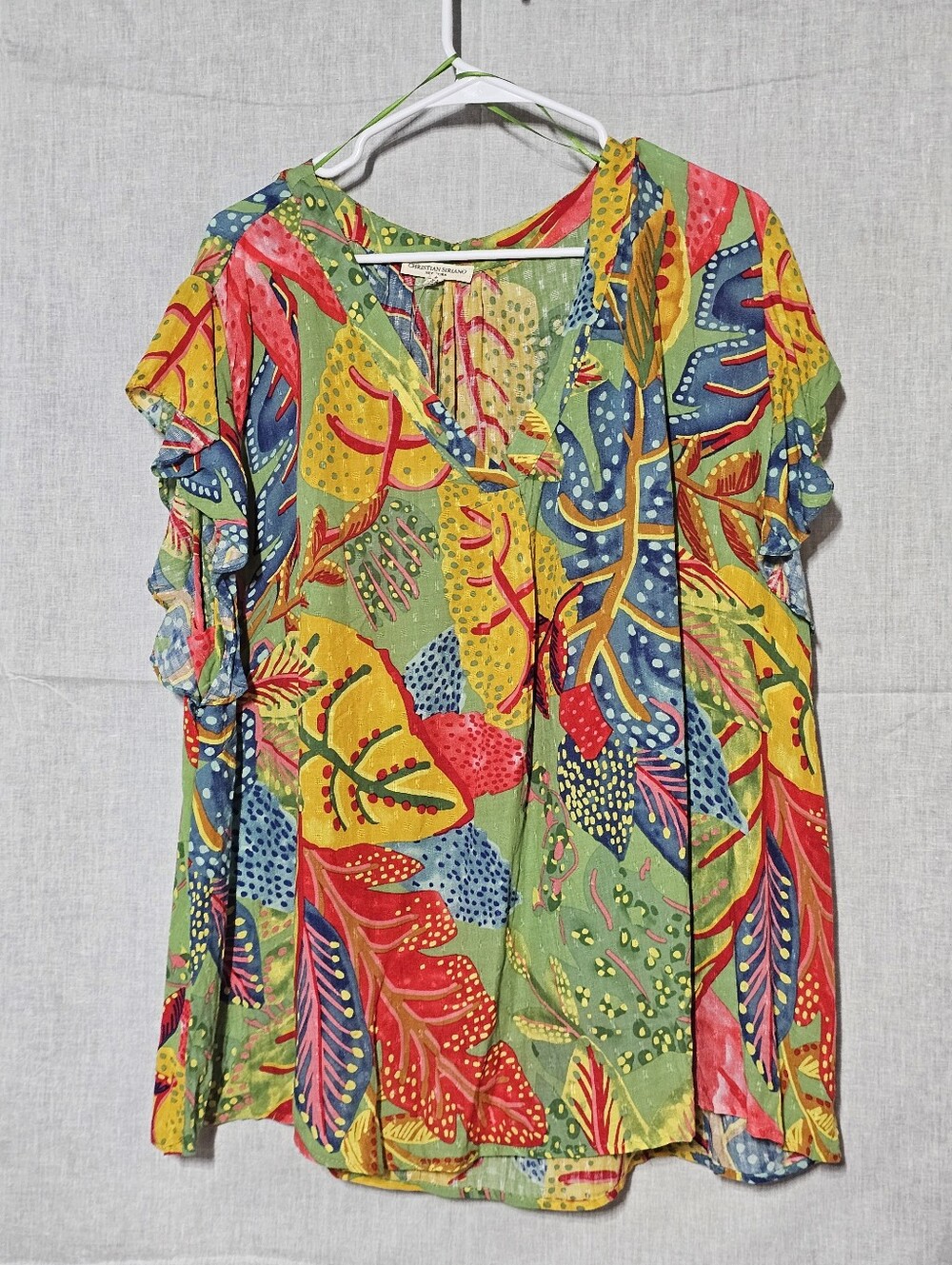 Christian Siriano Multicolor Leaf-Print Ruffle Sleeve Blouse